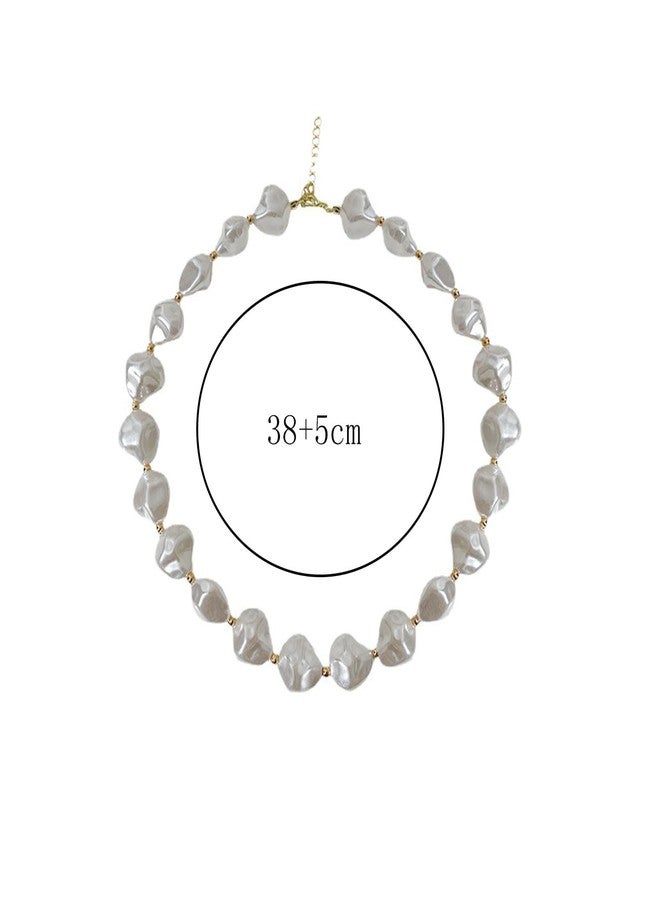 Decixde Pearl Choker Necklace for Women - Baroque, Irregular, White Pearl Beaded Necklace - 38cm + 5cm Extension Chain - Wedding, Birthday Jewelry Gifts - Image 4